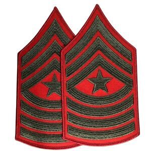 1 Set US Marine Corps Sergeant Major, Green/Red Embroidered, 6-5/8"H x 3-5/8"W